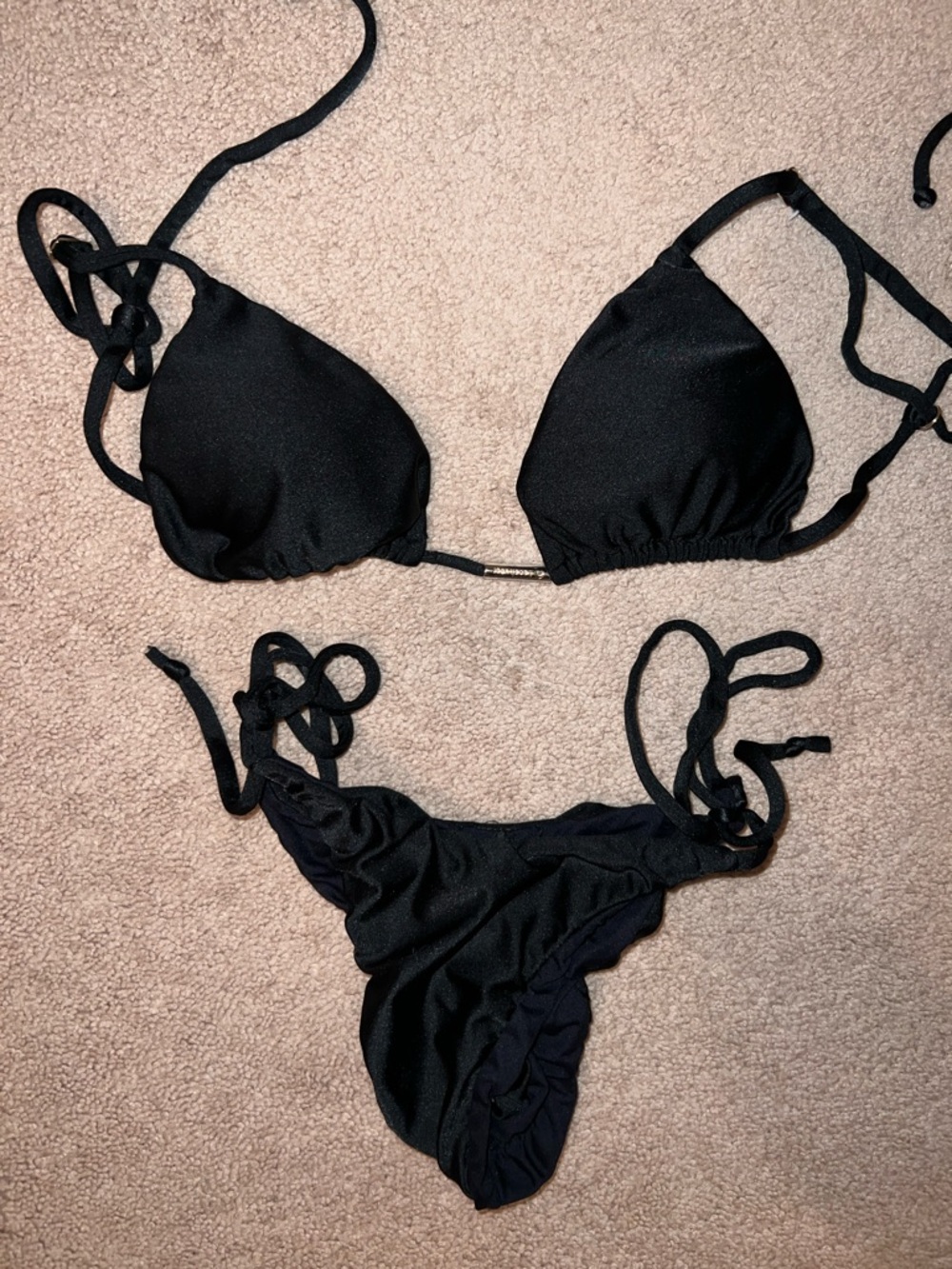 Women's Black Tie-Side Triangle Bikini Set